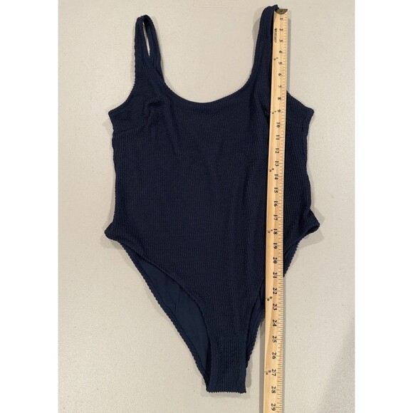 H&M Swimsuit One Piece Womens Medium Navy Textured No Bra Pads Stretch Travel - Picture 4 of 5